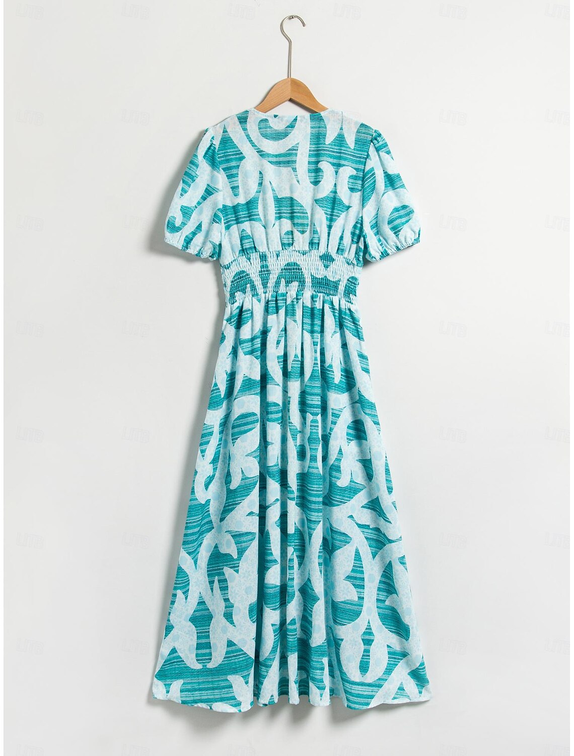 Puff Sleeve V Neck Midi Dress